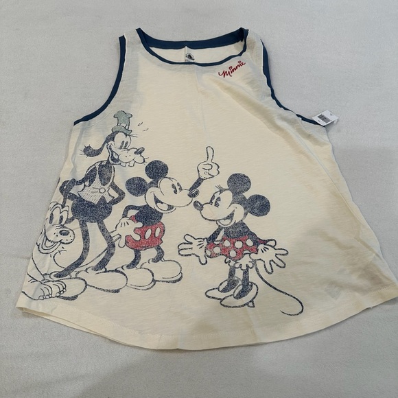 Disney Tops - Disney Parks Cream and Blue Tank Top with Mickey and Friends Graphic